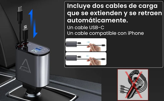 4 Fast Charging Ports with 80cm Retractable Cables || 4 منافذ شحن سريع مع كابلات قابلة للسحب بطول 80 سم